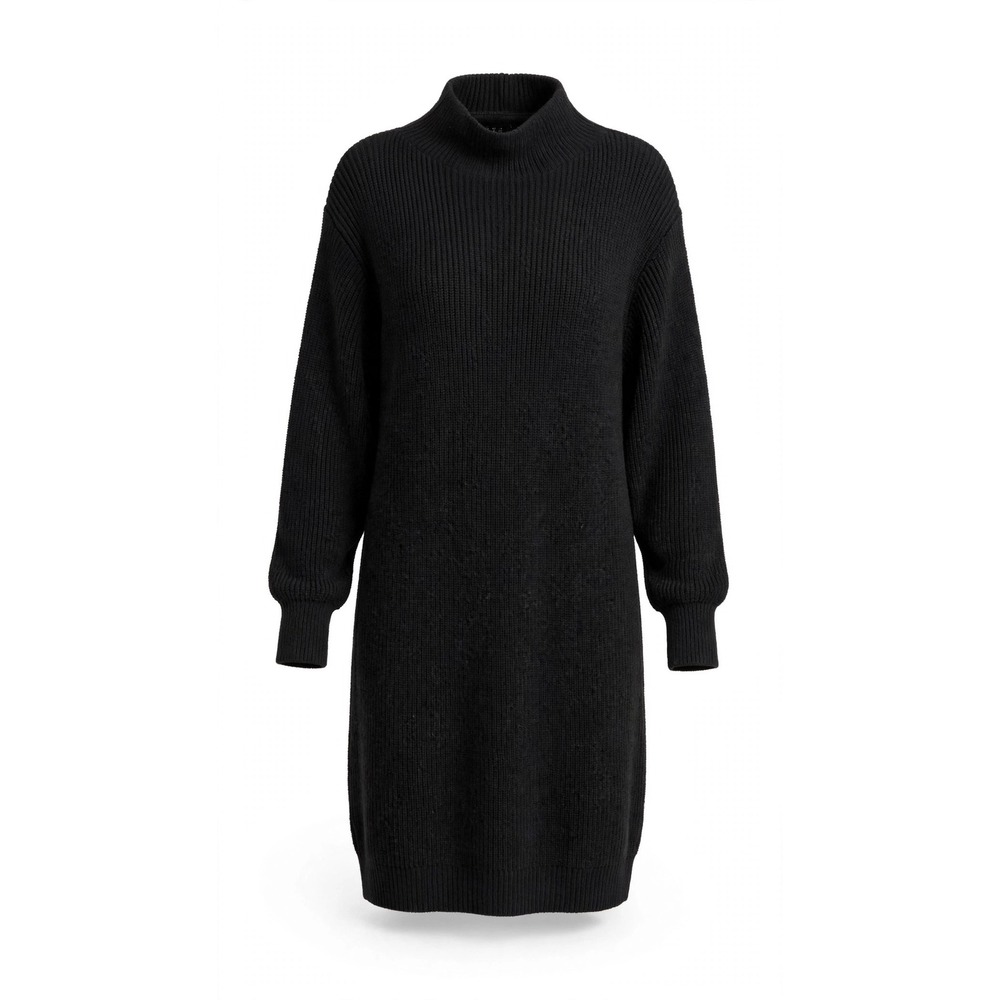 Quince XL Black 100% Merino Wool Relaxed Turtleneck Sweater Dress Ribbed Knit